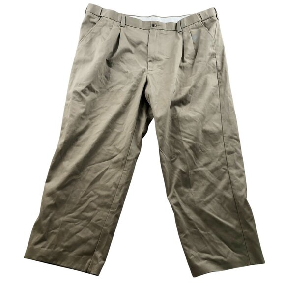 George Men's Cotton Pants 42X30 Khaki Straight Leg Classic Pleated Chino Casual - Picture 1 of 11